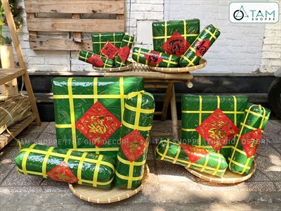 Set mô hình bánh chưng bánh tét mút xốp BIGSIZE [Gồm 01 chưng+ 02 tét] ĐK 40-50cm CHUNGTET-04